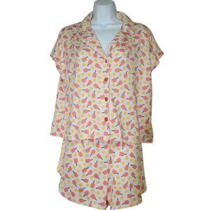 Telluride Clothing Co Womens Pickleball Print Pajama Set L Pink/Yellow Stretchy